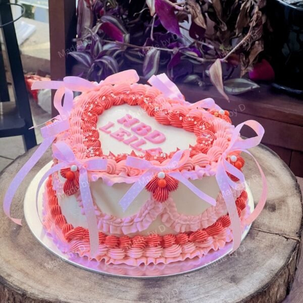 Pink and Red Heart Vintage Cake